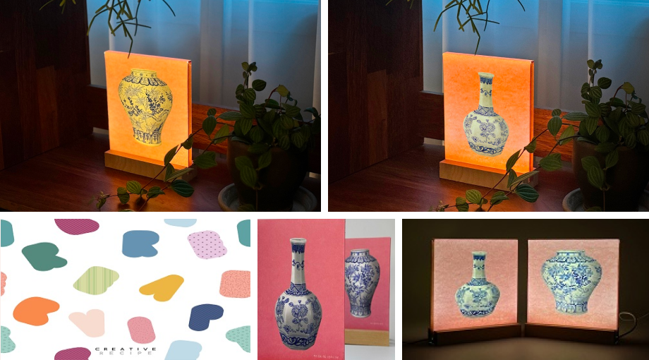 크리에이티브레시피 제품 이미지 - 드로잉 LED 무드등 키트, 백자 청화 국화 넝쿨무늬 각병