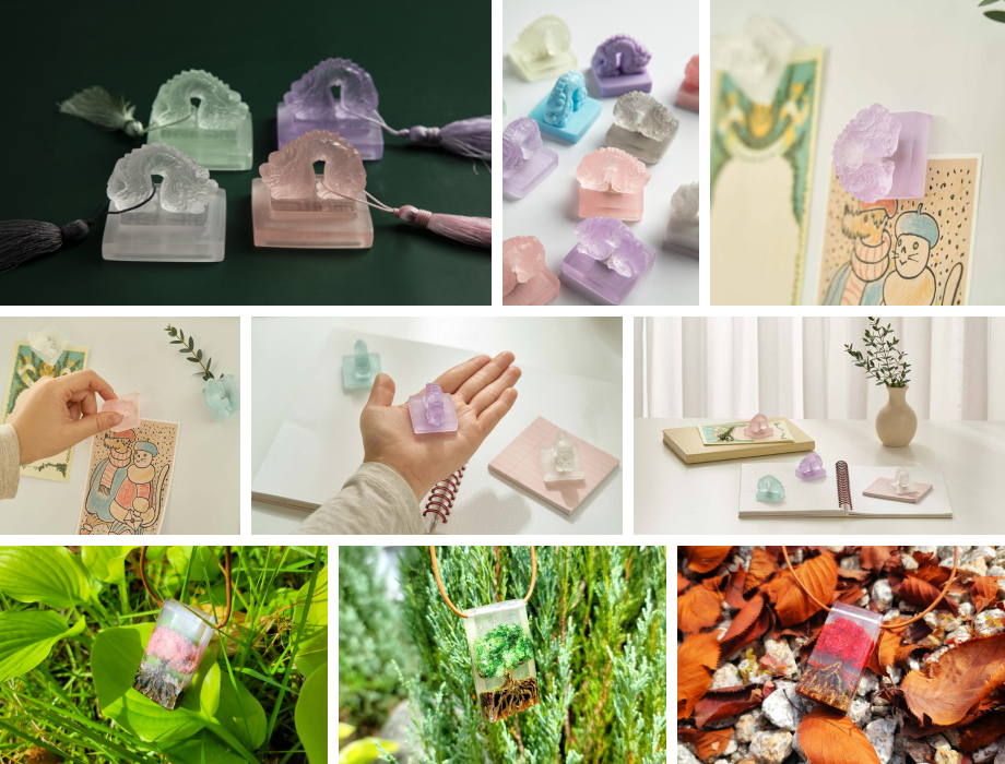 환술당 소개 이미지 - 폐플라스틱 황동 옥새, 옥새 제고지보 마그넷, 오로라 선녀톡, 자개 바다 마그넷 set