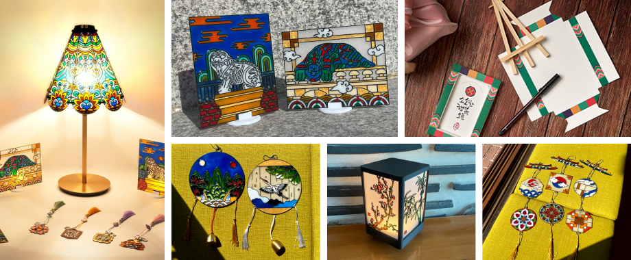 움직이는박물관 소개 이미지 - 민화 드림캐쳐 키트, 사군자 무드등 키트, 단청 썬캐쳐 키트