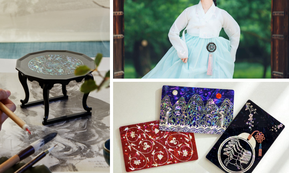 쉘랑 코리아 제품 이미지 - 자개소반 무선충전기, 자개스티커, 자개 굿즈