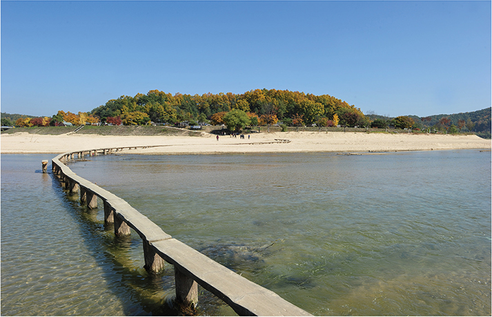 내성천 위에 놓인 외나무다리는 무섬마을로 떠나는 시간여행의 길이다 ⓒshutterstock