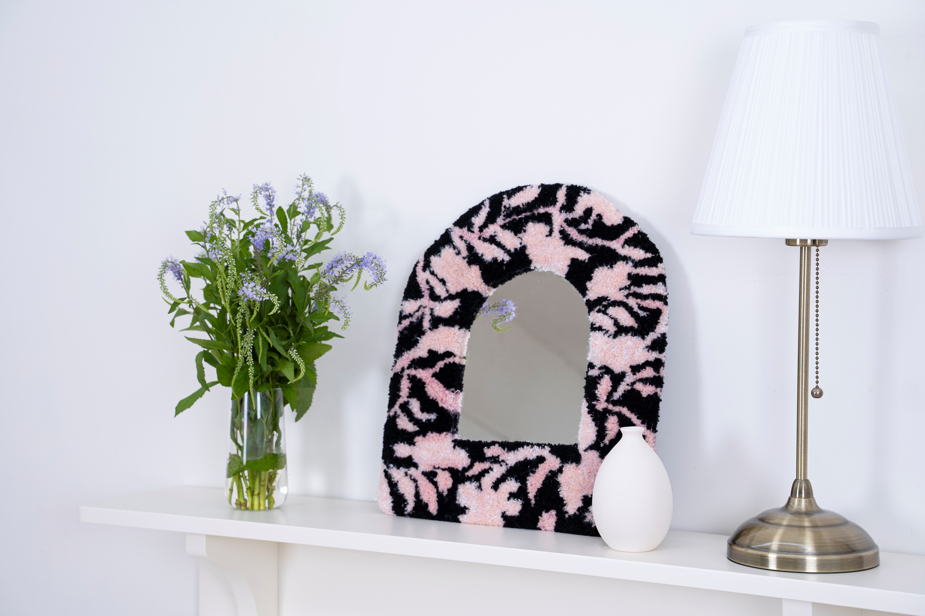 분홍 꽃자개 거울 사진