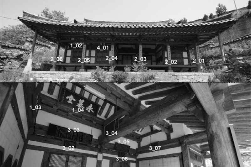 소산정사 전면(上), 소산정사 내부(下)